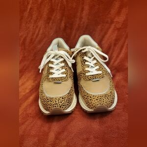 MADEWELL LEATHER AND LEOPARD CALF HAIR SNEAKERS WITH LIGHT BLUE ACCENTS